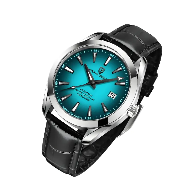 Pagani Design Aqua Terra Vivid Gradient Blue Dial Leather Men's Watch- PD-1688